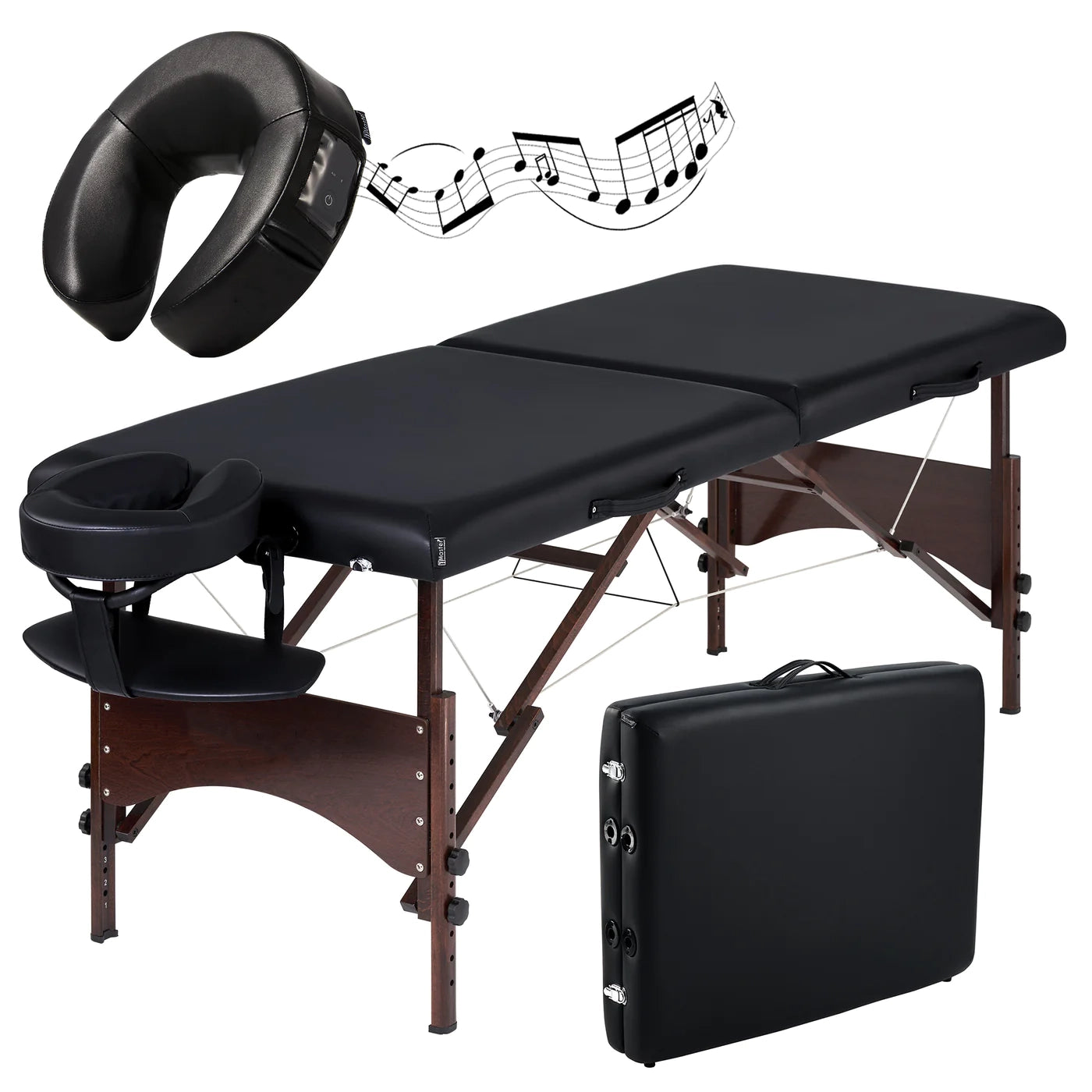 Bella2bello 28" Argo Portable Massage Table Package in Black Upholstery, Walnut Legs