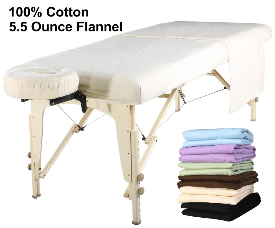Deluxe Massage Table Flannel 3 Piece Sheet Set - 100% Cotton-Pure White