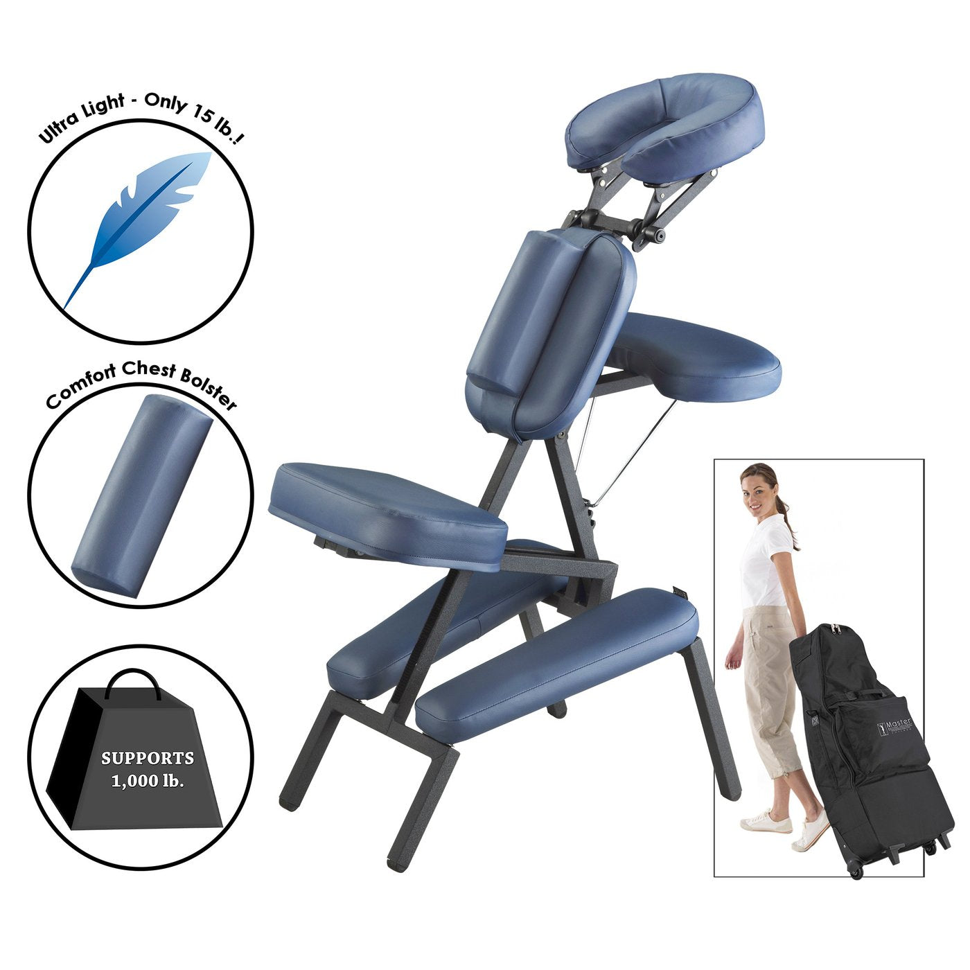 The PROFESSIONAL™ Portable Massage Chair Package with Wheeled Case, Royal Blue